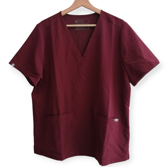 NWT Figs Casma 3 Pocket Short Sleeve Scrub Top Burgundy XL - Picture 16 of 16